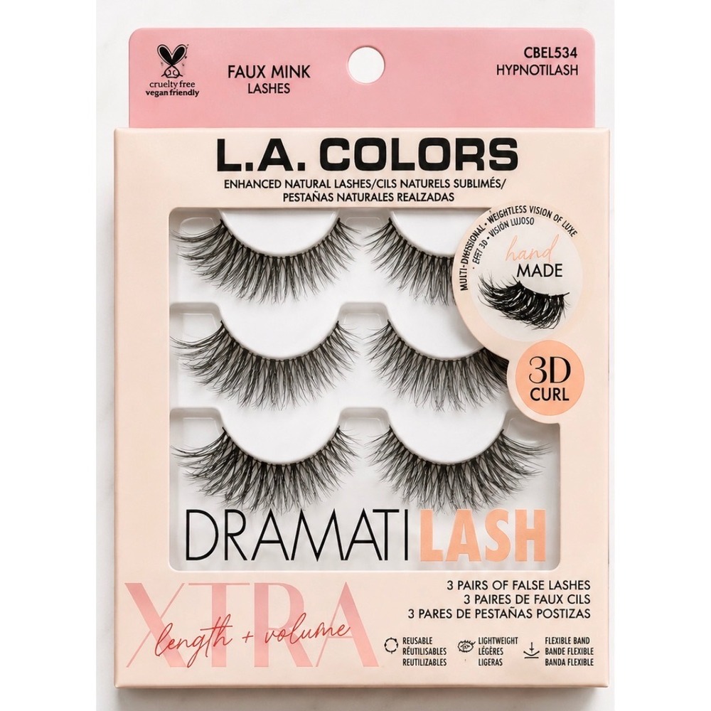 L.A. COLORS False Lashes 3 Pairs Black Hypnotilash Faux Mink 3D Curl New